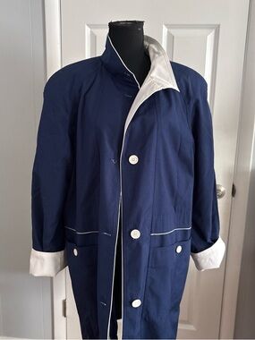 Navy Contrast-Trim Women’s Trench Coat